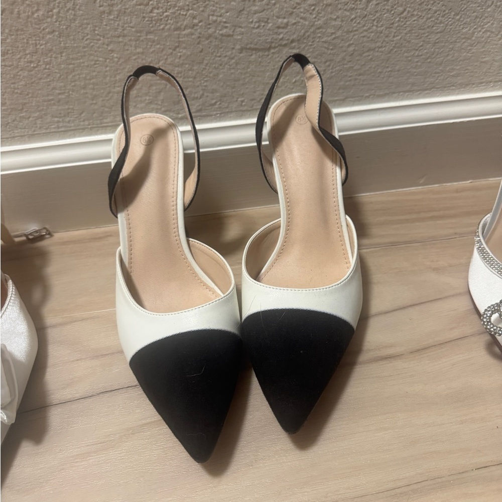 Elegant Black and White Women's Slingback Heels